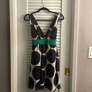 XXI Y2K Navy/White Polka Dot Dress:Deep-V in Front & Back;Size Large;EUC